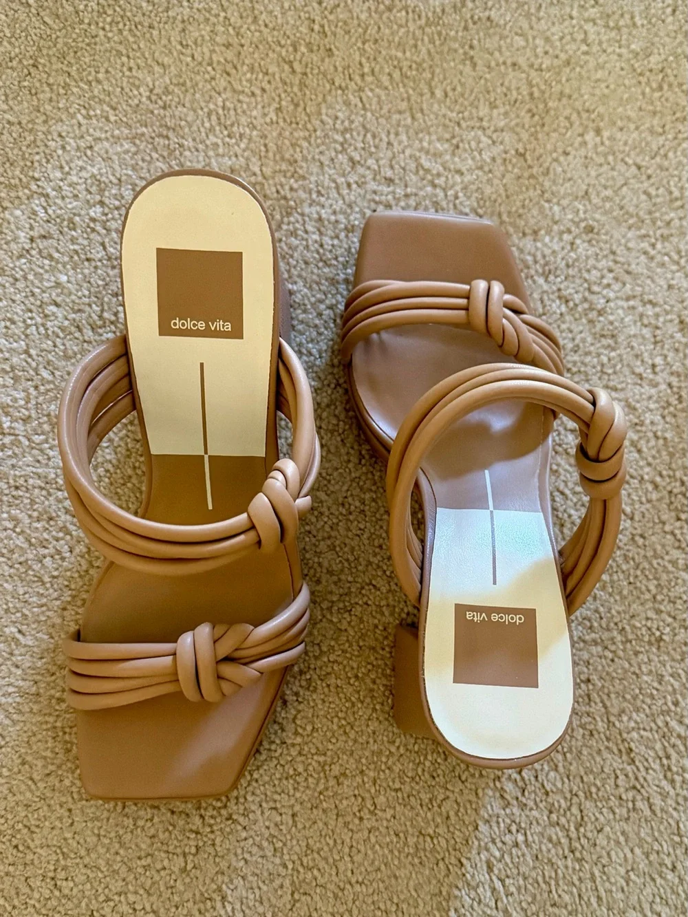 Dolce Vita Tan Knotted Double-Strap Slide Mules